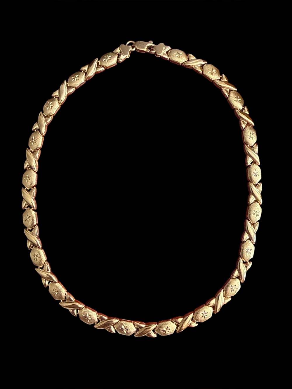 Gold Plated XO Stampwork Link Necklace Made in Turkey GP Chain